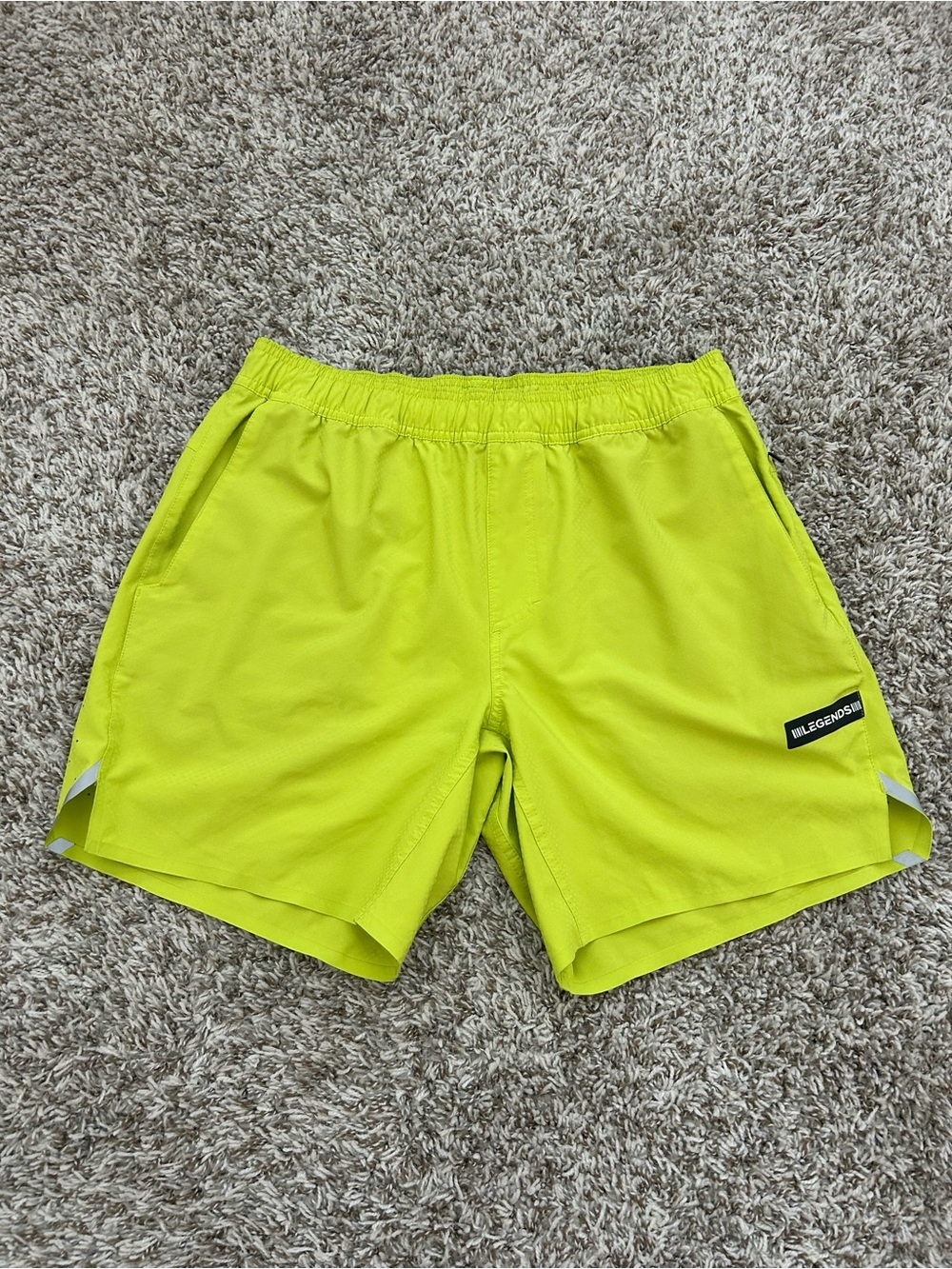 Legends Relay Shorts Mens Large Lime Burst Neon Yellow Reflective Unlined 6.5”